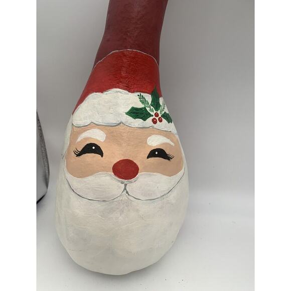 Vintage Hand Painted Red Christmas Santa Gourd Santa Signed 16” Tall - Picture 3 of 6